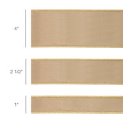 2 1/2" Reversible Classic Velvet Wired Ribbon in Latte/Gold, three width samples shown