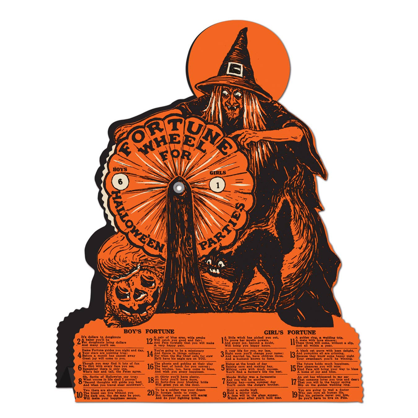 Vintage Inspired Halloween Witch Fortune Wheel Game 9¼" x 6¾"