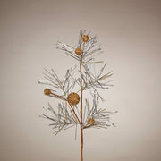33" Metallic Tinsel Twig and Branch with gold spheres and silver needle-like stems on brown stem against neutral background.