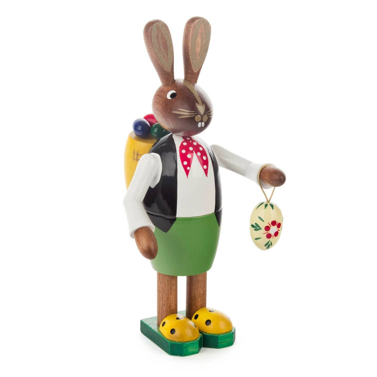 Bunny Rabbit Holding an Easter Egg German Wood Figurine
