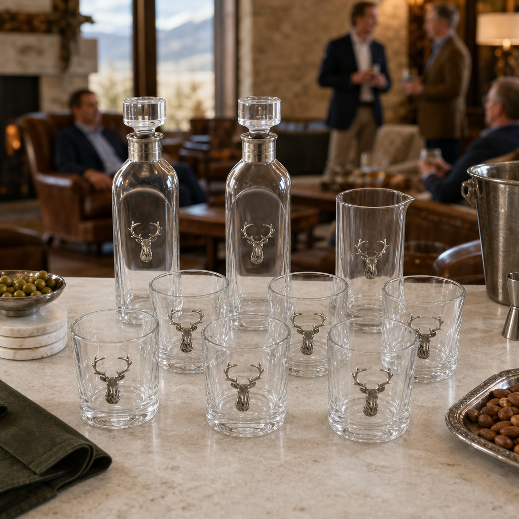 Elk Bust Glass Bar Set