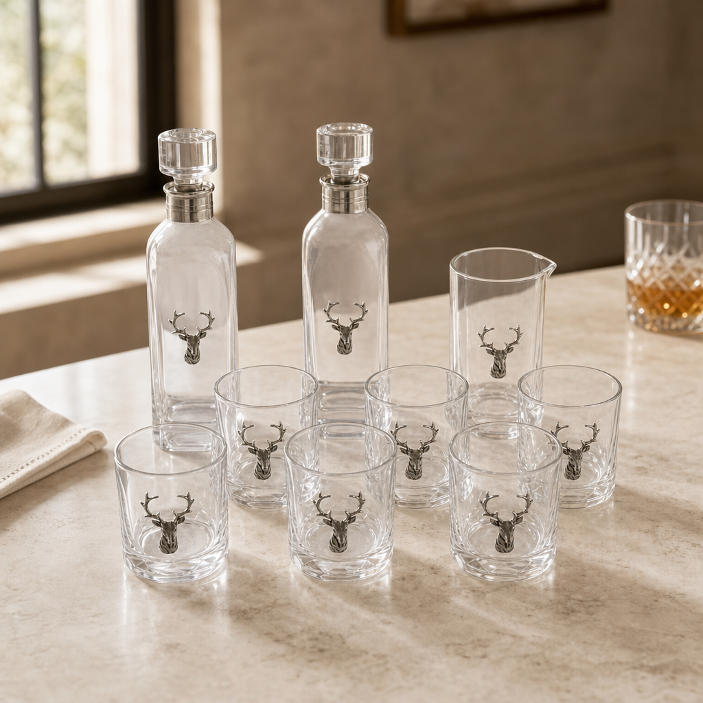 Elk Bust Glass Bar Set