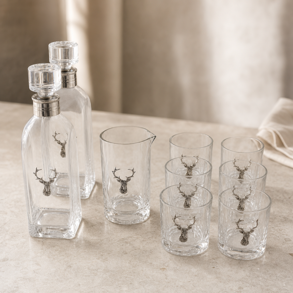 Elk Bust Glass Bar Set