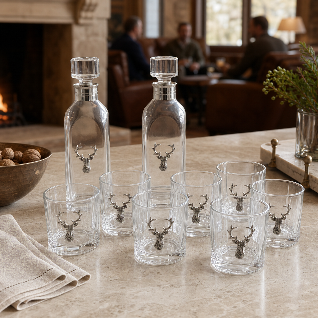 Elk Bust Glass Bar Set