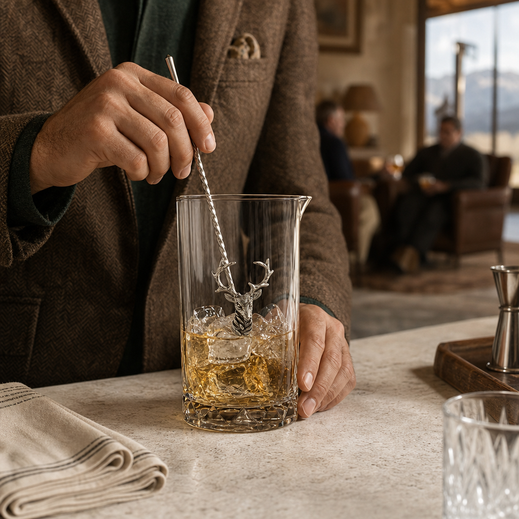 Elk Bust Hatched Bar Glass Mixing Pitcher