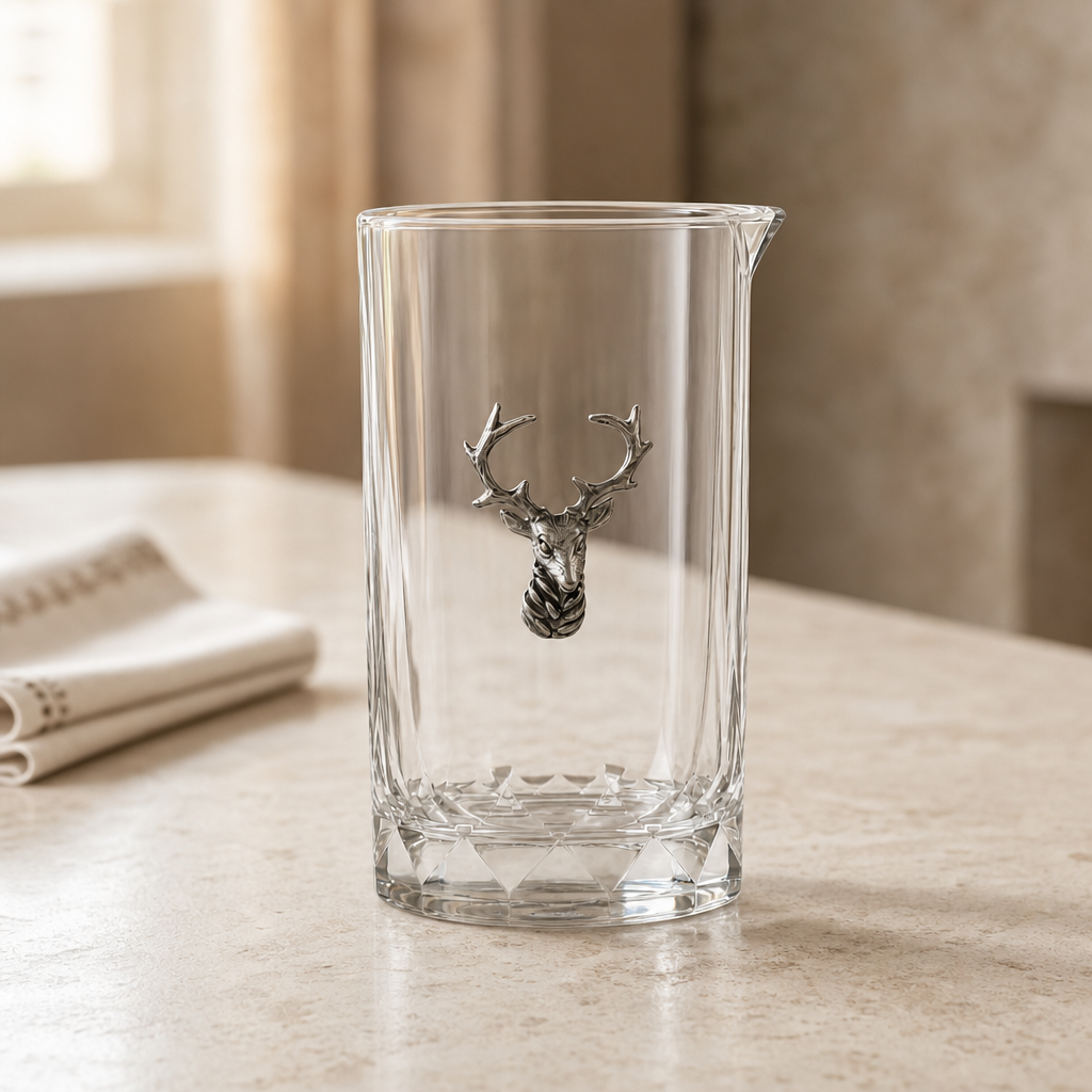 Elk Bust Hatched Bar Glass Mixing Pitcher