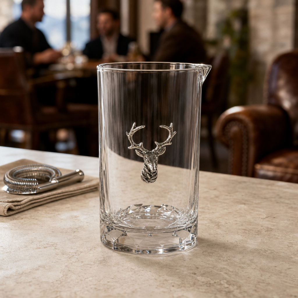 Elk Bust Hatched Bar Glass Mixing Pitcher