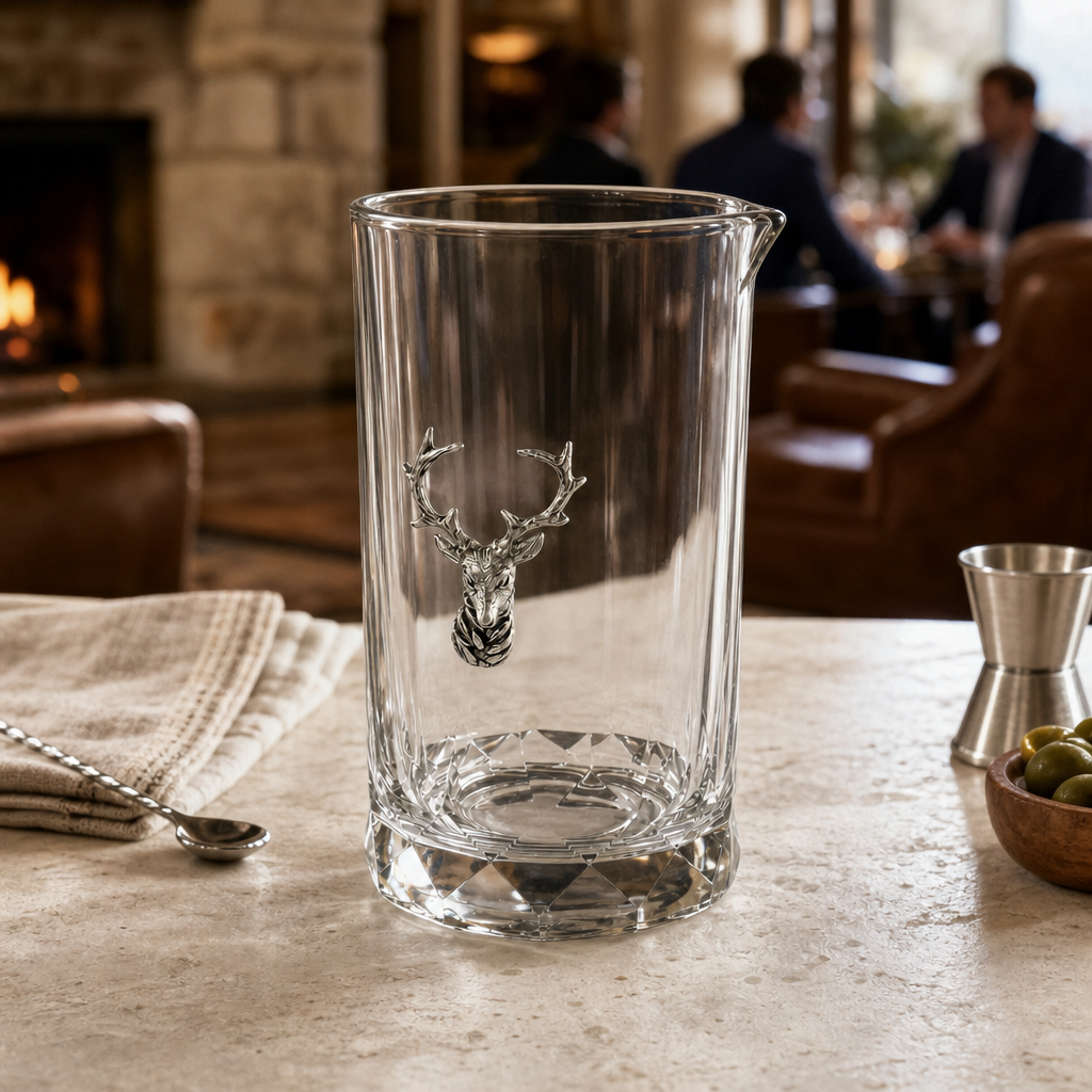 Elk Bust Hatched Bar Glass Mixing Pitcher