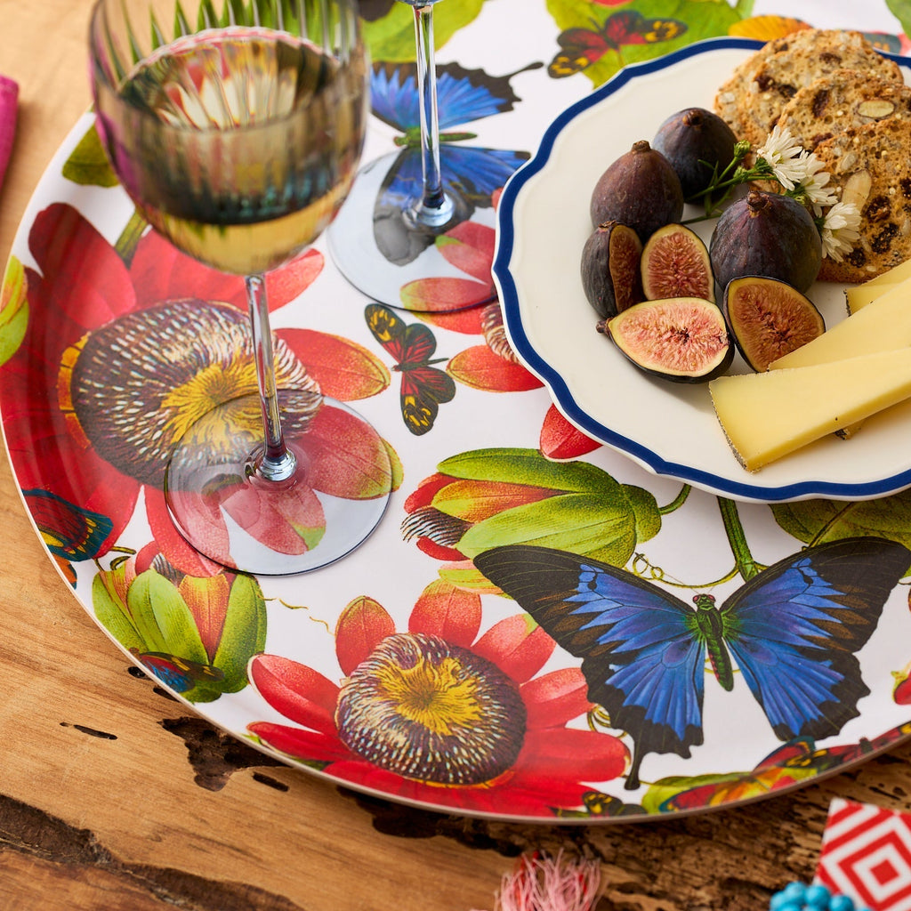 Butterflies Large Round Birchwood Tray