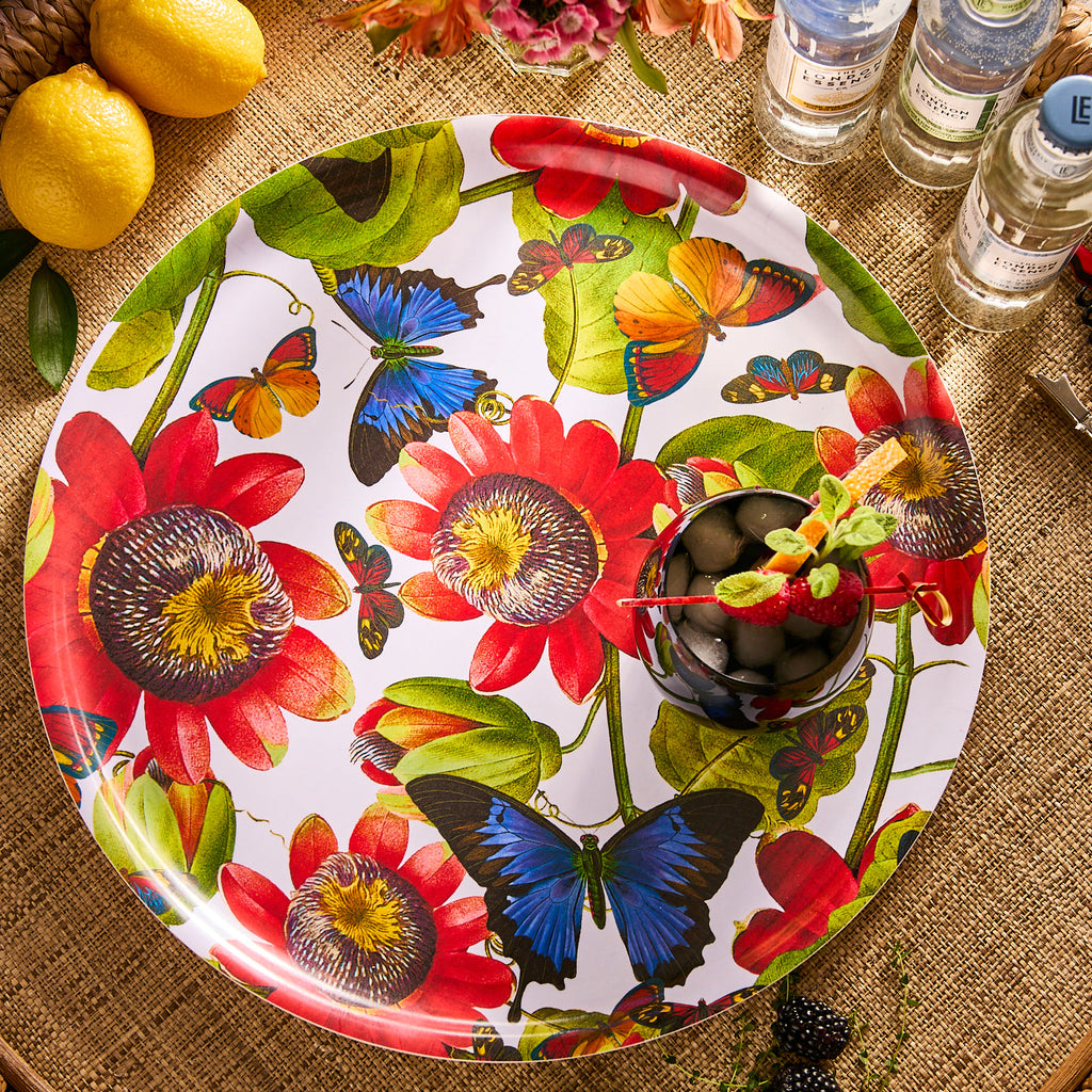 Butterflies Large Round Birchwood Tray