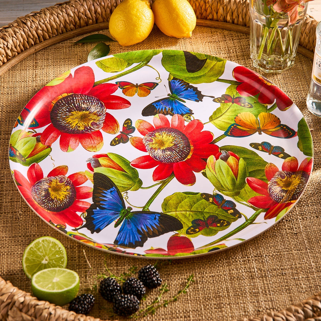 Butterflies Large Round Birchwood Tray
