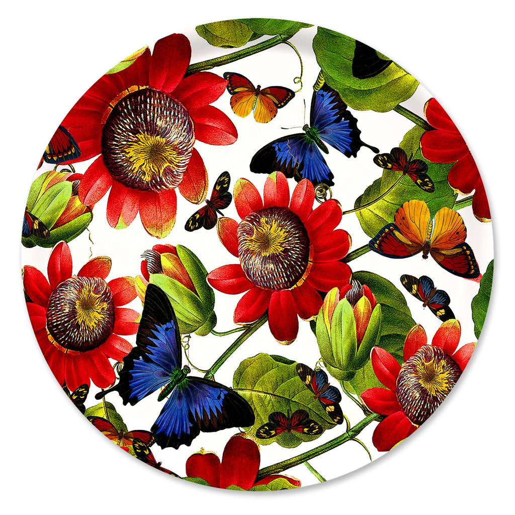 Butterflies Large Round Birchwood Tray