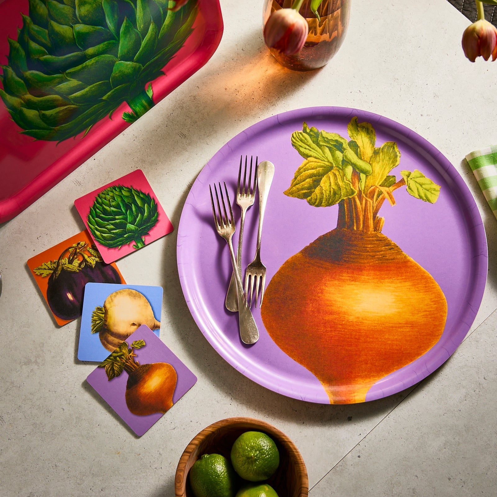 Golden Beet Large Round Birchwood Tray
