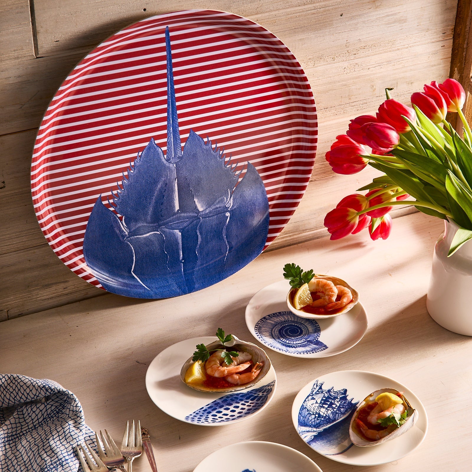 Horseshoe Crab Large Round Birchwood Tray
