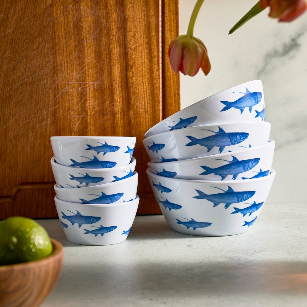 School of Fish Melamine Cereal Bowls, Set of 4