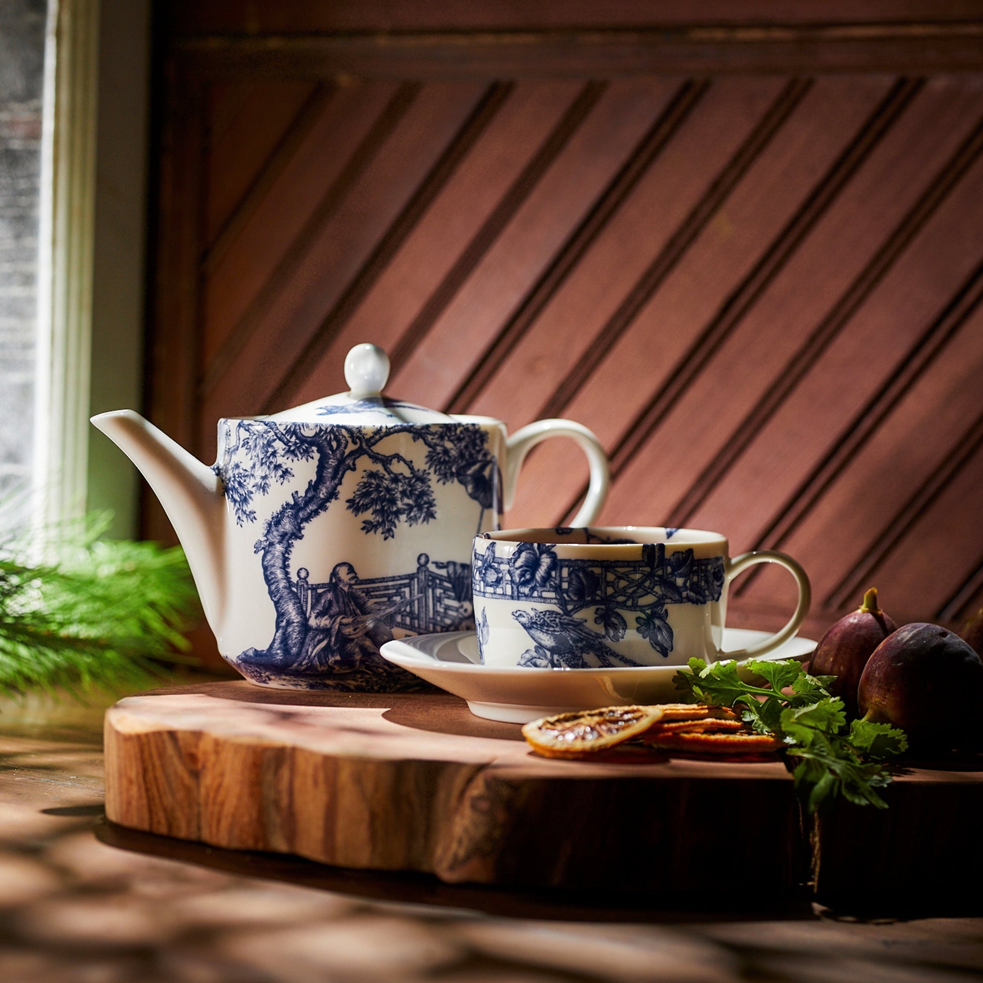 Chinoiserie Toile Cups & Saucers, Set of 2