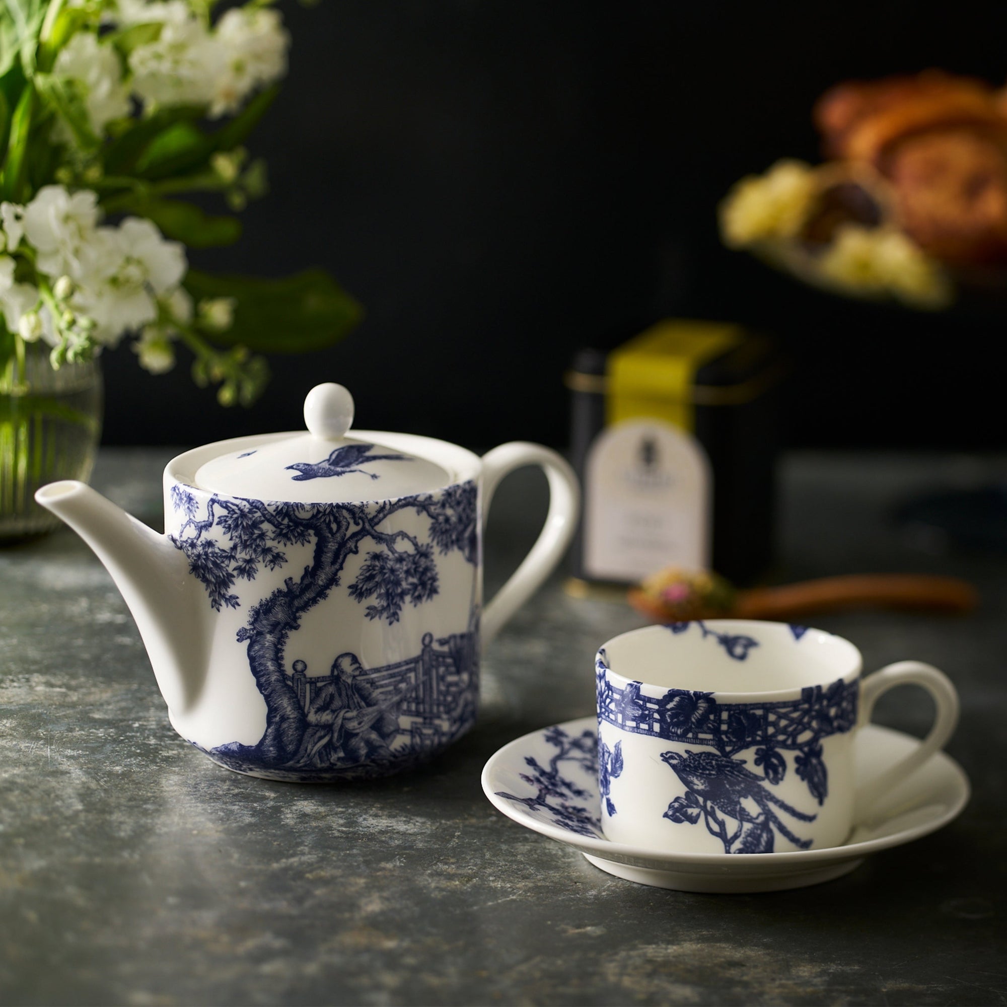 Chinoiserie Toile Cups & Saucers, Set of 2