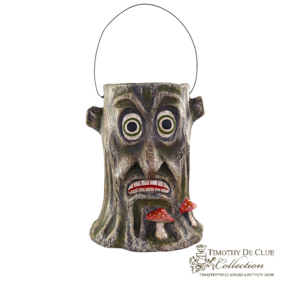 Haunted Forest Stump Candy Bucket | Fall Halloween Decor Vintage Inspired Paper Mache