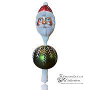 Kringle Finial Tree Top Traditional with Santa head and green snowflake ornament base