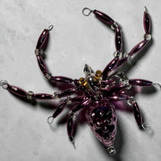 Velvet Venom Clip Spider purple beaded ornament with gold accents and hanging loops