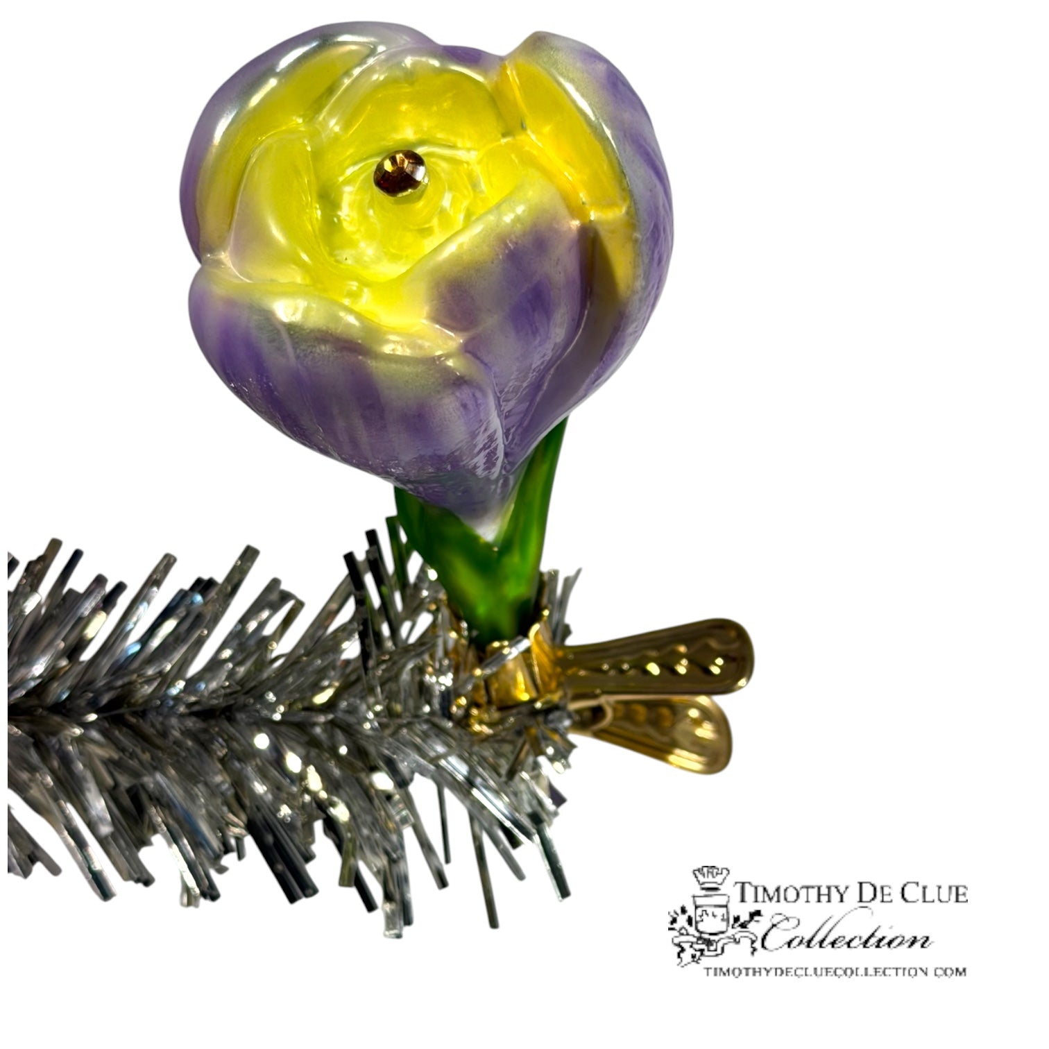 Crocus Clip Fleur Purple Yellow- | 3.25 in - Christmas Clip Ornament