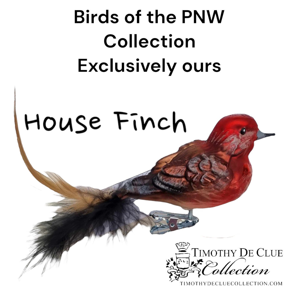 House Finch Clip Bird feather Tail- Hand Blown Glass Christmas Ornament | Made in Germany