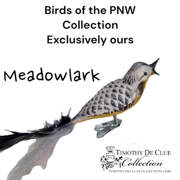 Meadowlark Clip Bird feather Tail- Hand Blown Glass Christmas Ornament | Made in Germany WHLS