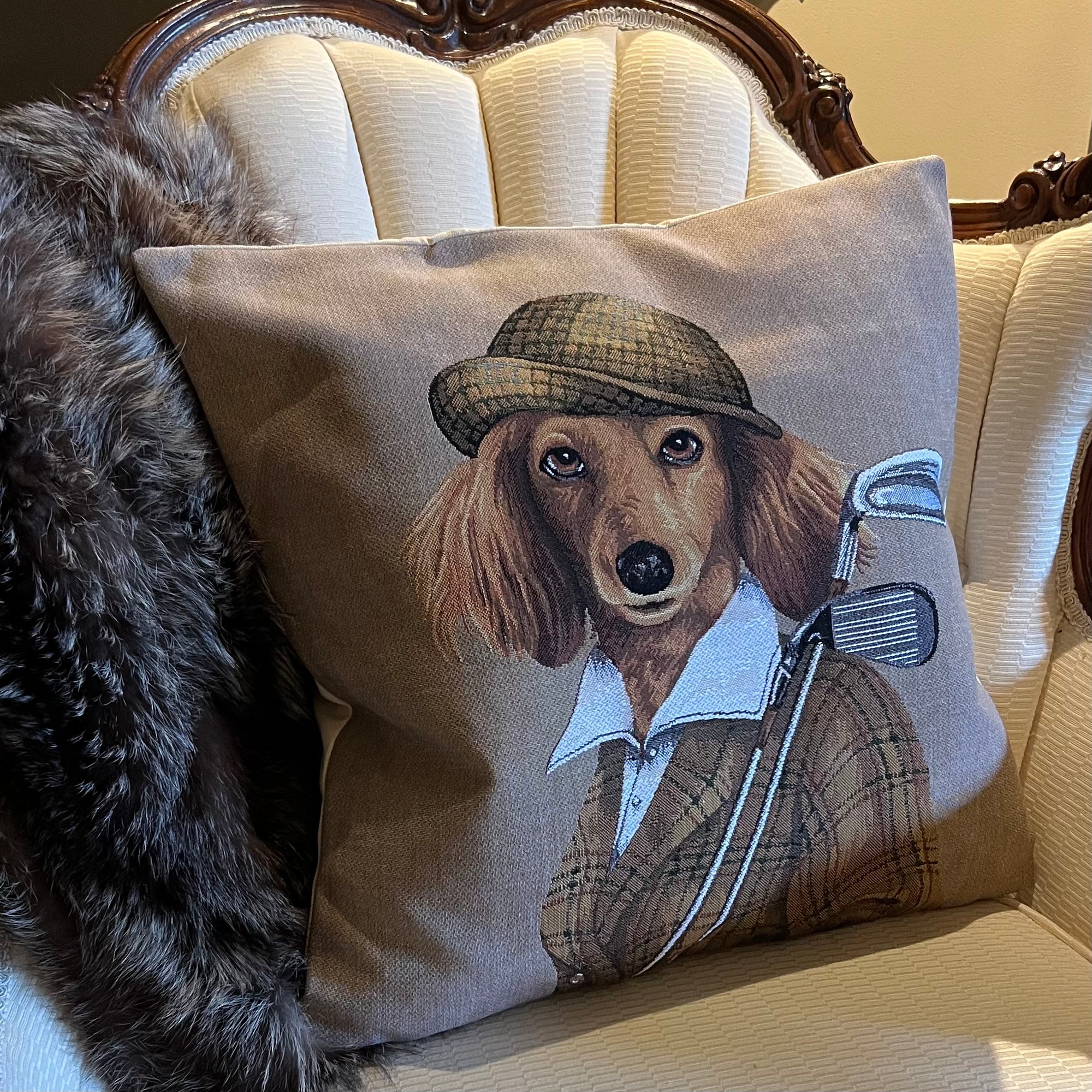 Golfing Red Dog Pillow Cover  | Golf Gifts | Toss Pillow