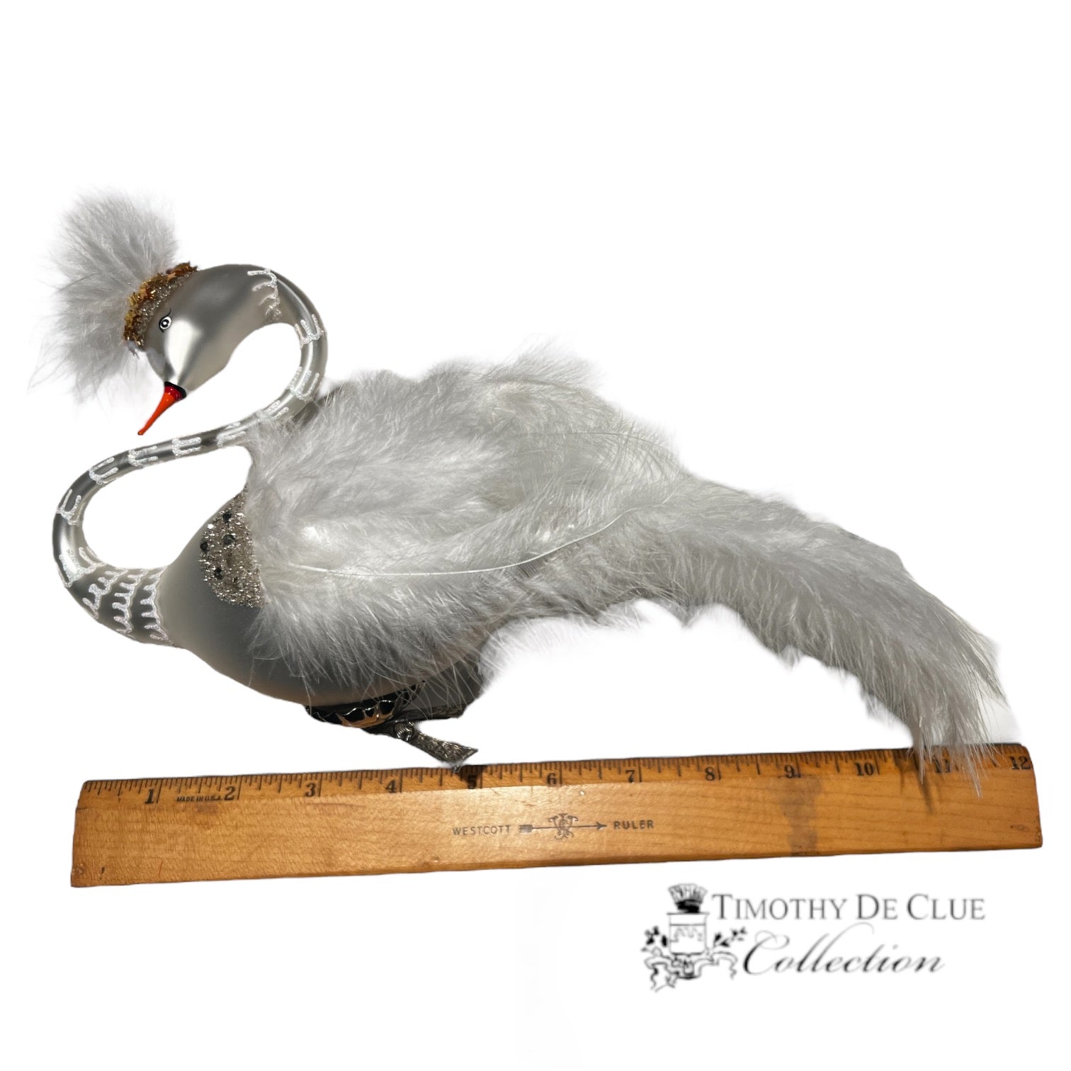 Free Blown White Swan a Swimming clip on- Exclusive Christmas Ornament