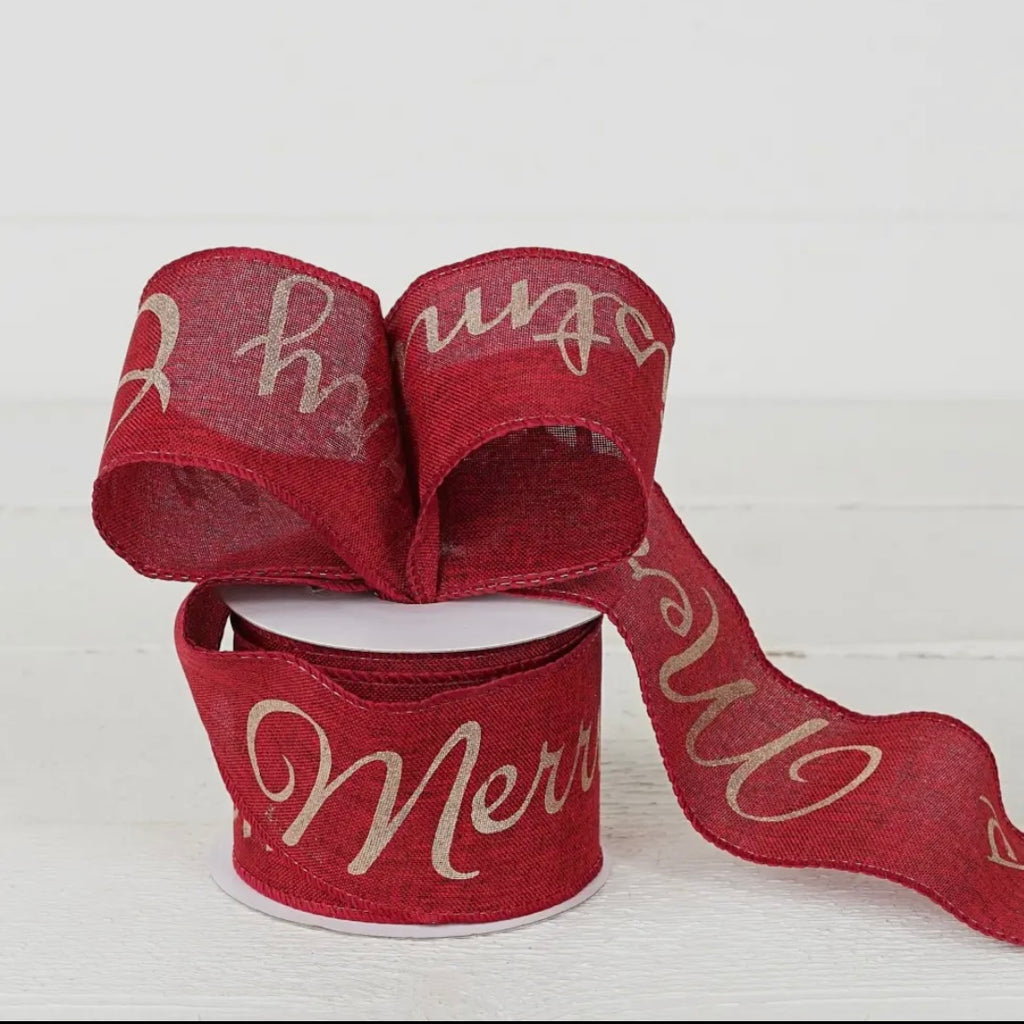 Red Gold Merry Christmas 2.5” Ribbon -TDC Wonderland Christmas Collection