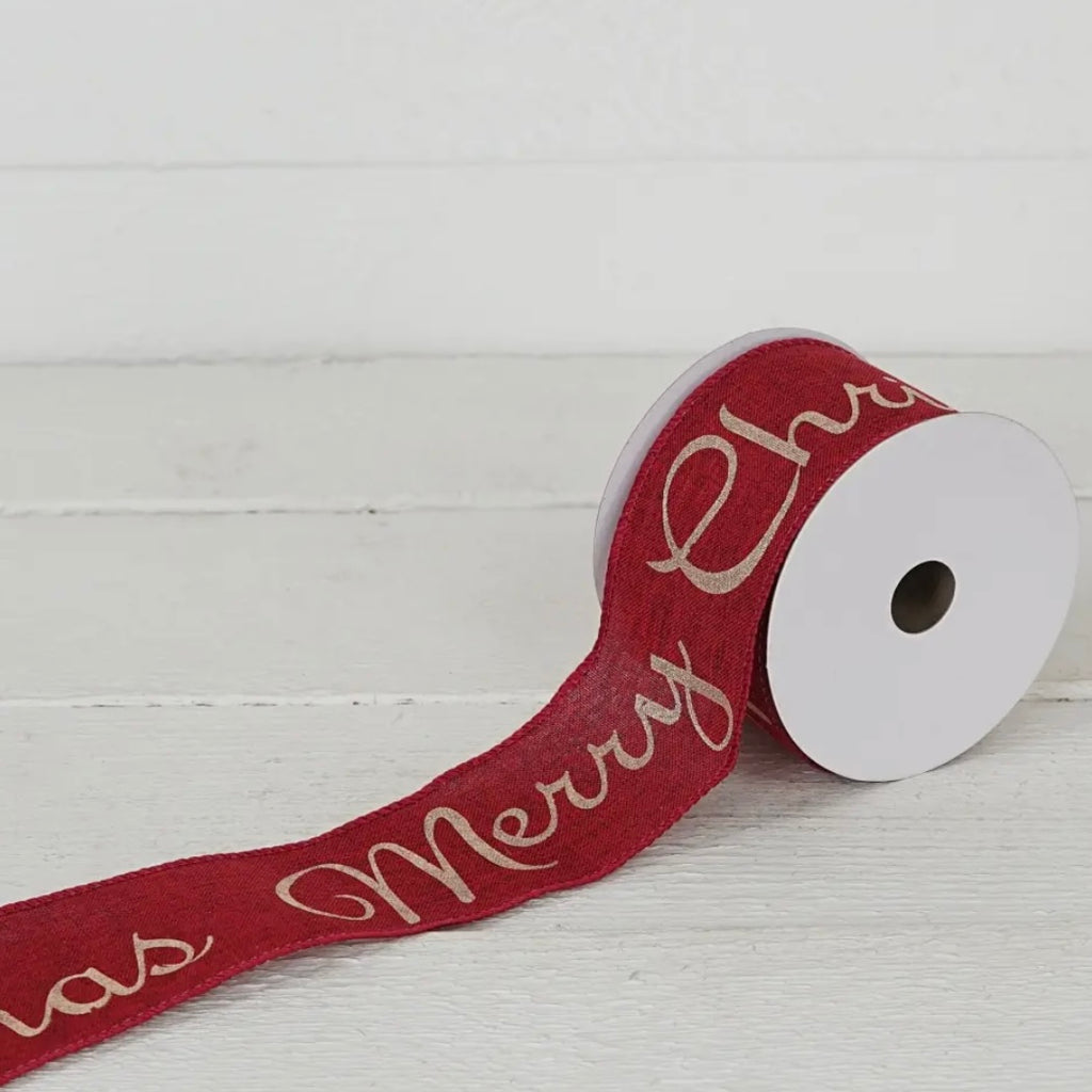 Red Gold Merry Christmas 2.5” Ribbon -TDC Wonderland Christmas Collection
