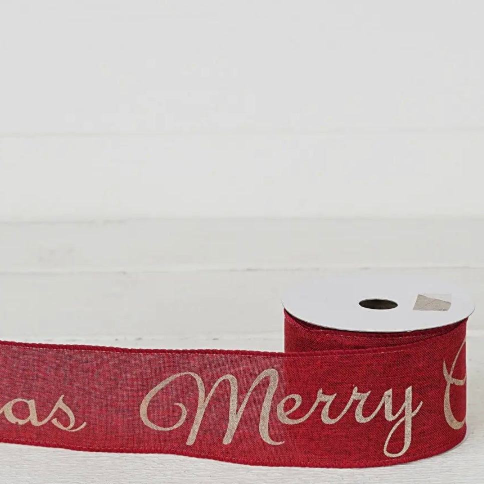 Red Gold Merry Christmas 2.5” Ribbon -TDC Wonderland Christmas Collection