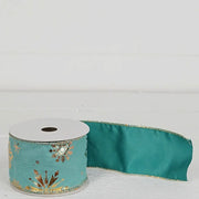 Aqua and Gold Snowflakes 2.5" Ribbon with white spool, gold glitter trim