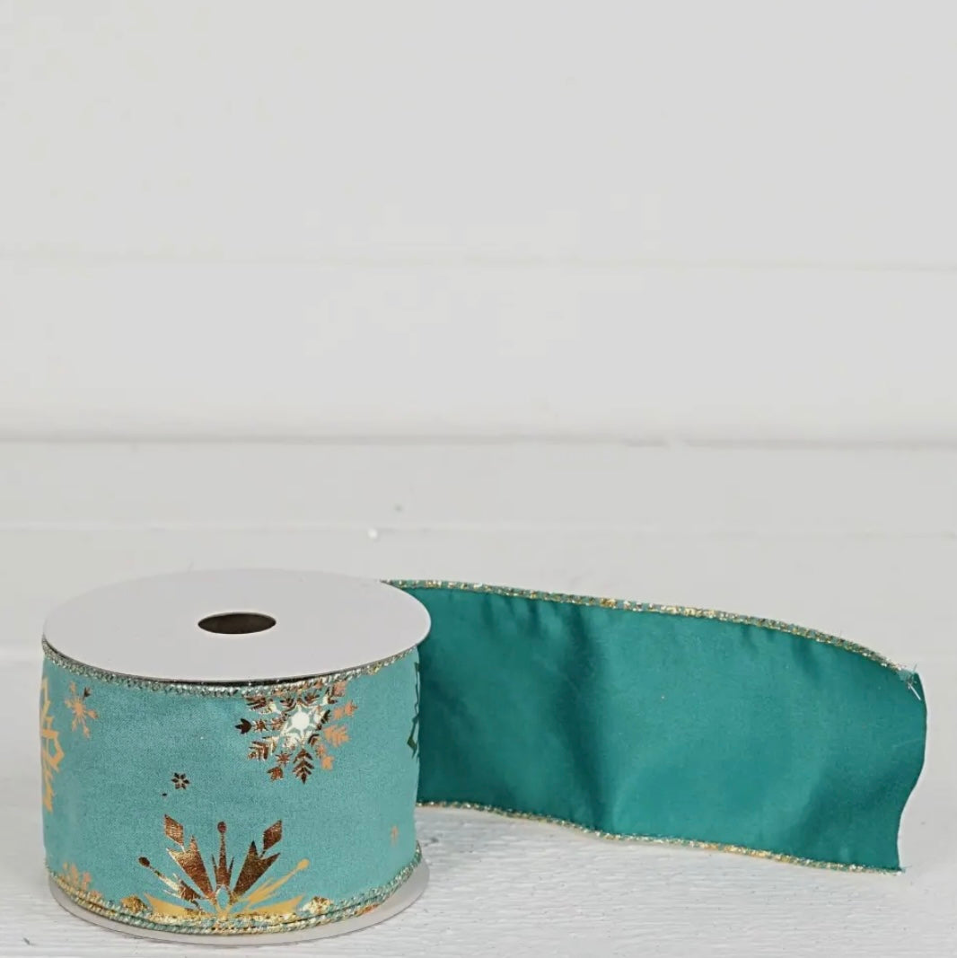Aqua and Gold Snowflakes 2.5” Ribbon -TDC Wonderland Christmas Collection (Copy)