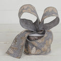 Gray Burlap Gild Pinecones 2.5” Ribbon -TDC Wonderland Christmas Collection