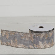 Gray Burlap Gild Pinecones 2.5” Ribbon -TDC Wonderland Christmas Collection