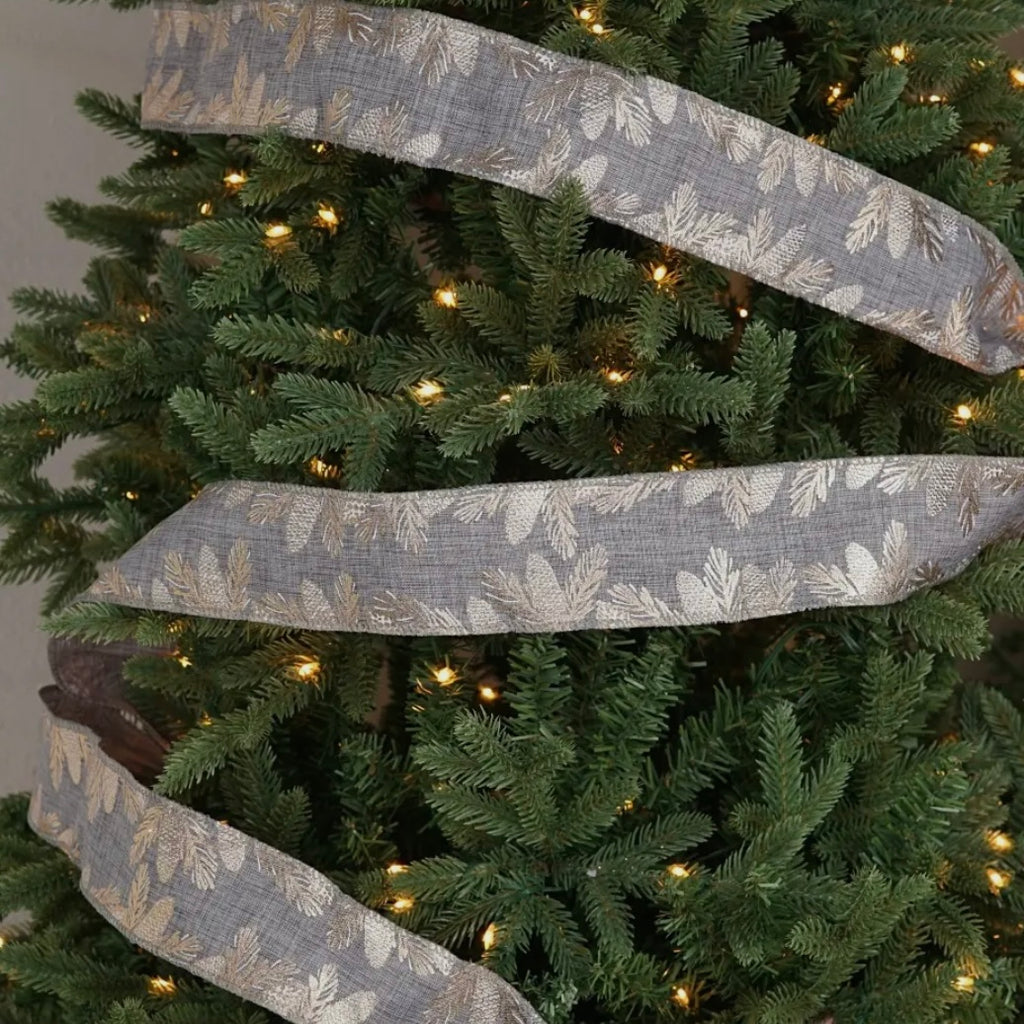 Gray Burlap Gild Pinecones 2.5” Ribbon -TDC Wonderland Christmas Collection