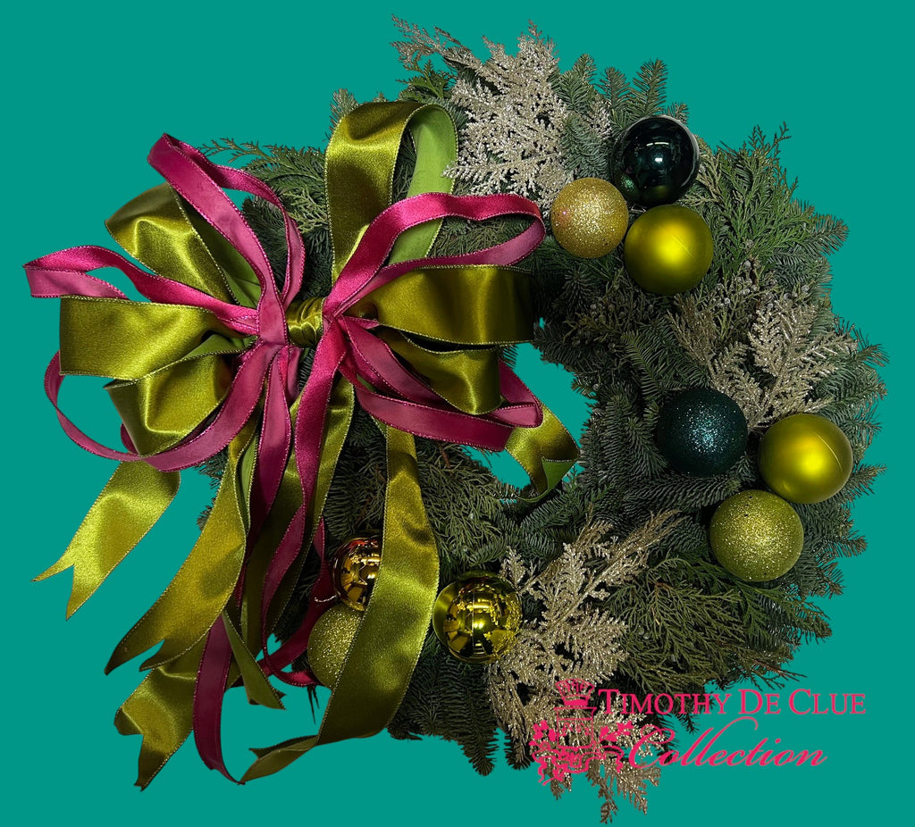 Real PNW Cut Greens 30" Wreath Decorated-TDC Retro Christmas Collection