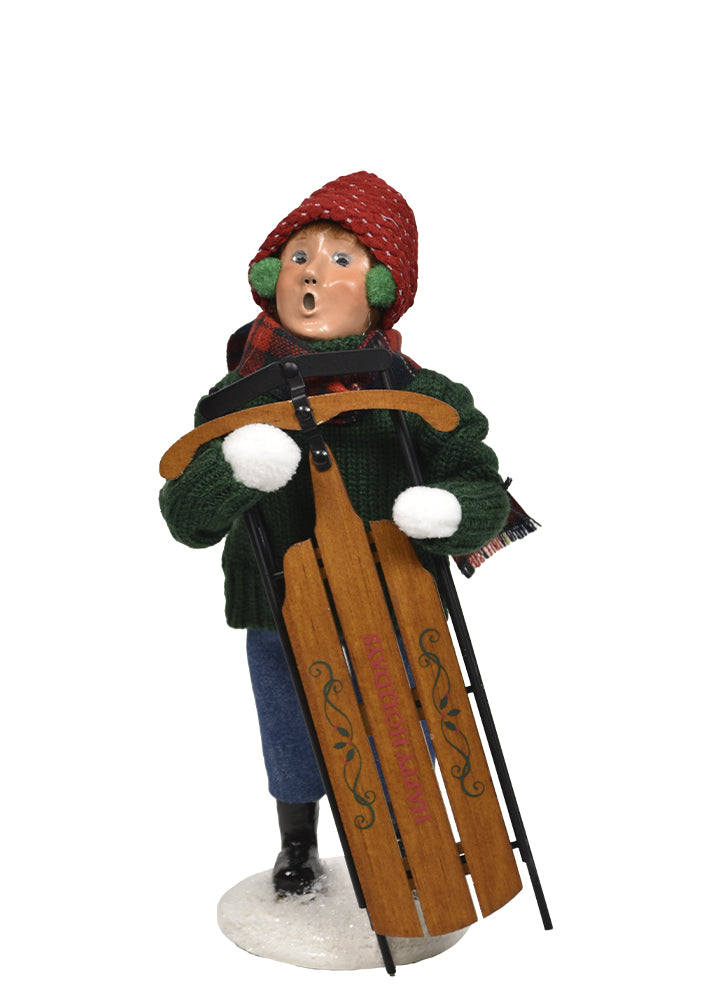 Byers Choice Caroler Apres Sledding Child Boy-TDC Retro Christmas Collection