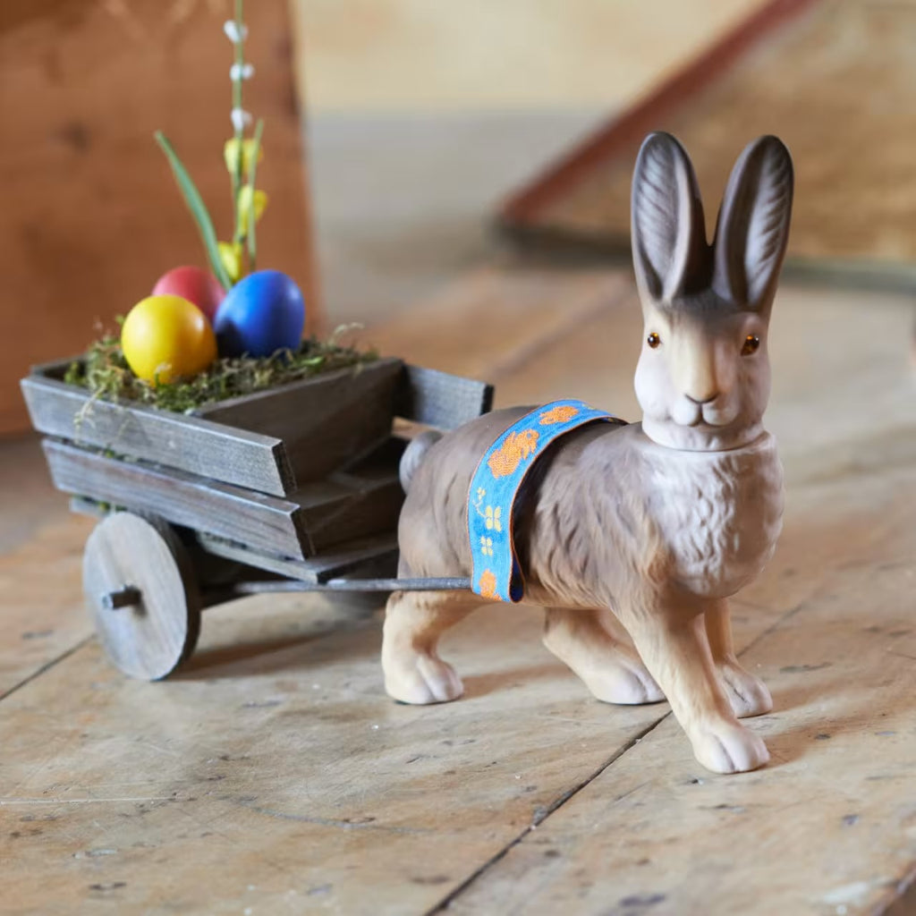 Easter Hare Pulling Cart Vintage Inspired German Paper Mache
