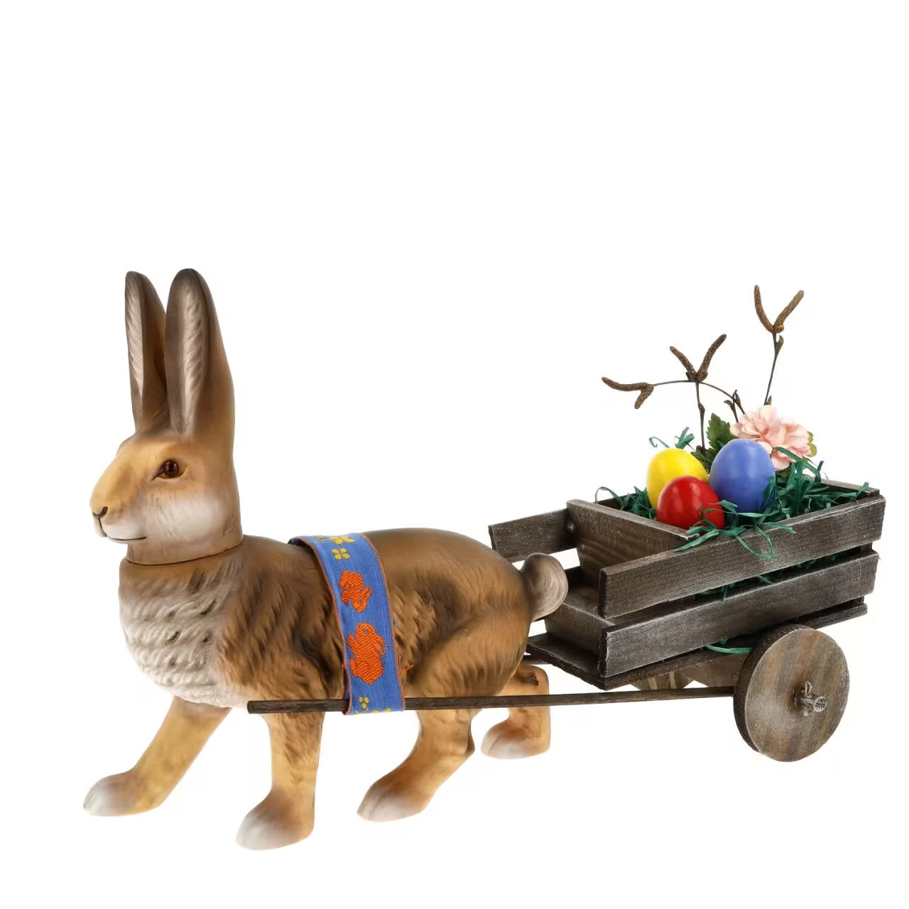 Easter Hare Pulling Cart Vintage Inspired German Paper Mache