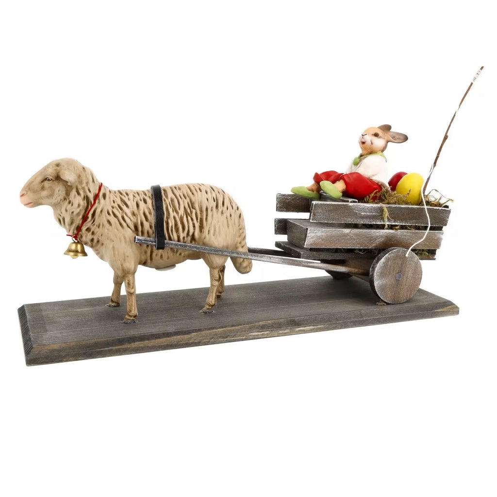 Sheep Pulling Cart Bunny Driver Vintage Inspired German Paper Mache