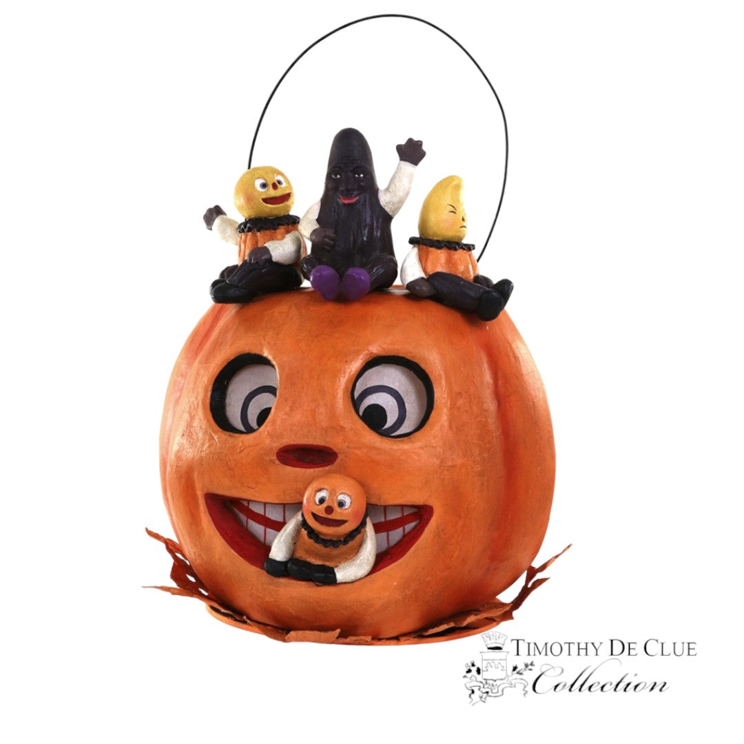 Party Pumpkin Paper Mache Halloween Candy Bucket