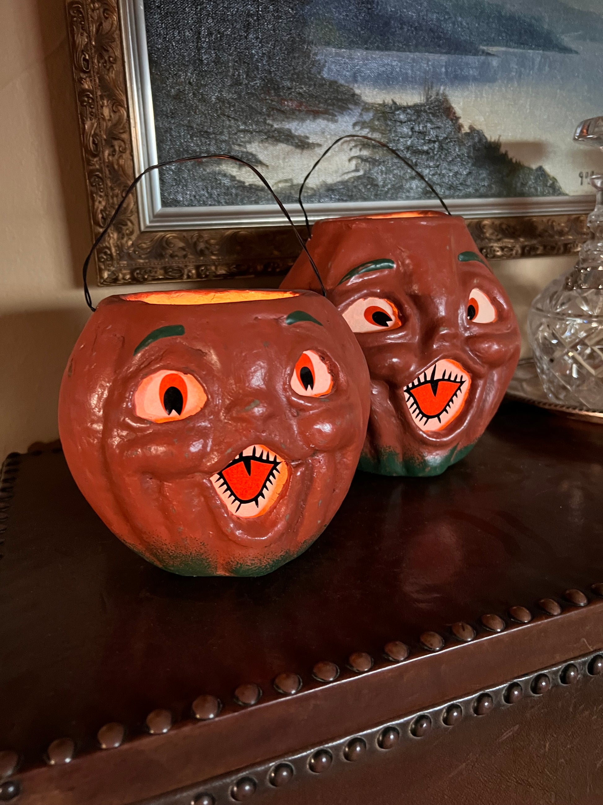 5" Mache Vintage Inspired Orange Pumpkin Candy Bucket | Fall Halloween Decor