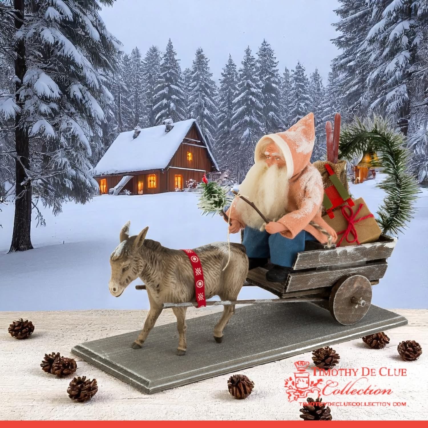 Donkey Cart Santa Candy Container - German Paper Mache Christmas Collection