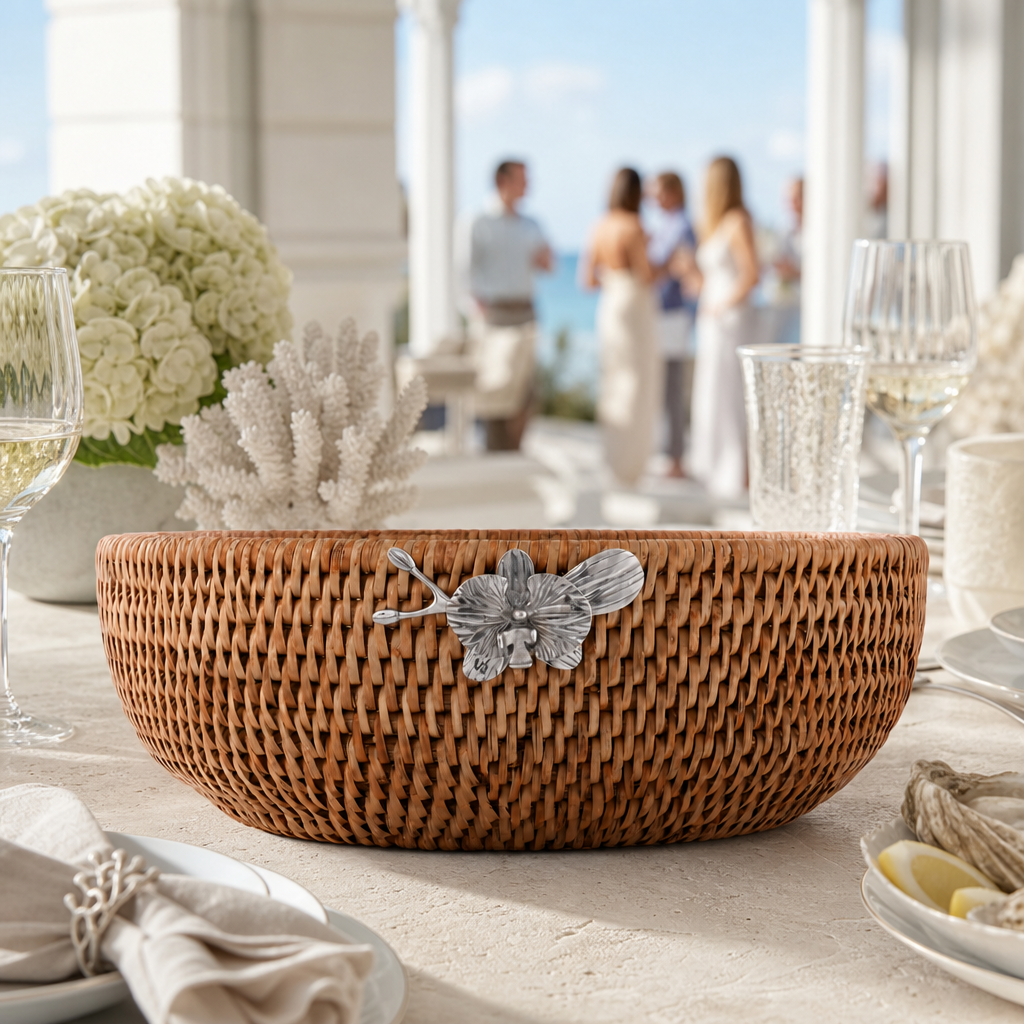 Orchid  Hand Woven Wicker Natural Rattan Serving Bowl