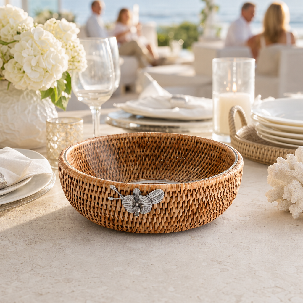Orchid  Hand Woven Wicker Natural Rattan Serving Bowl