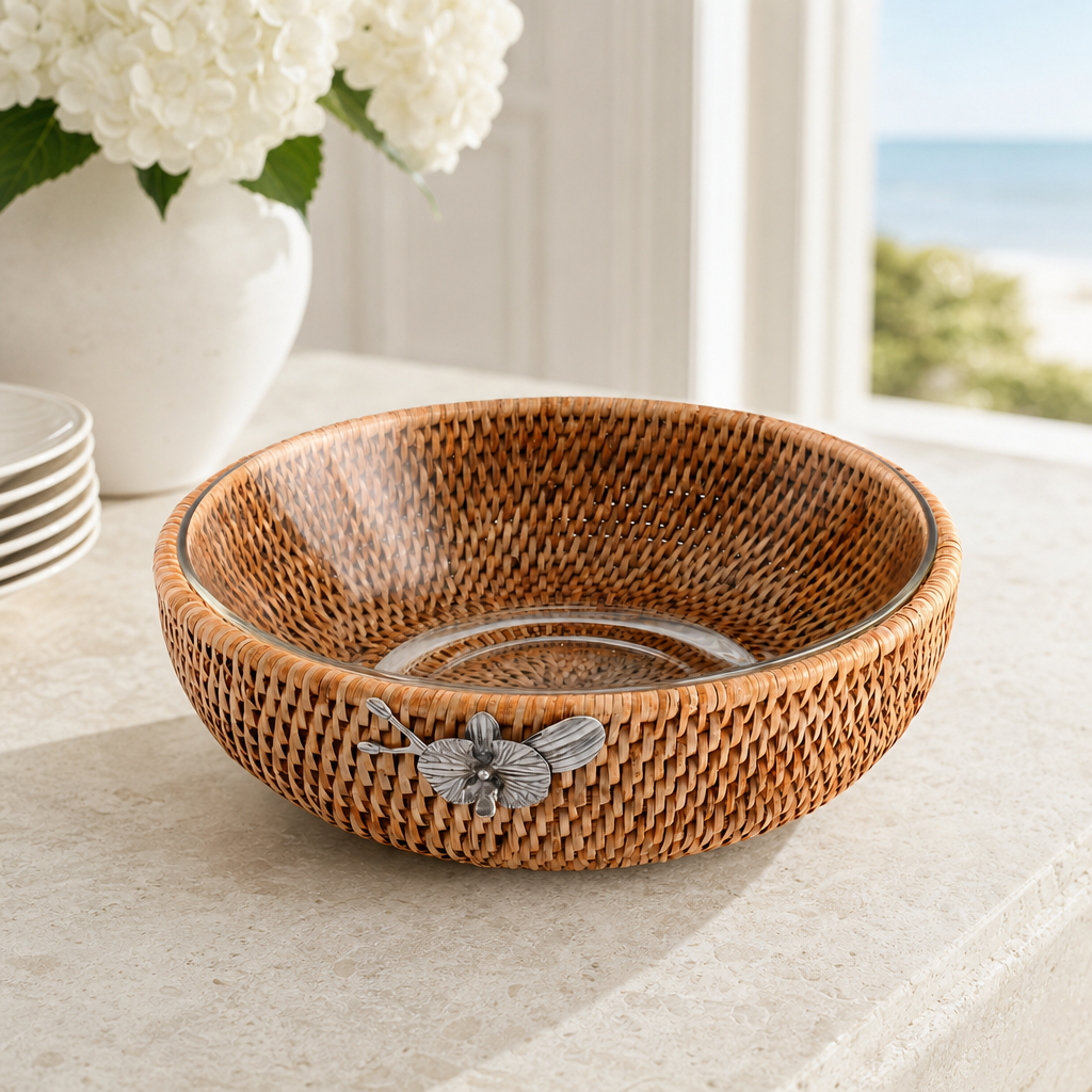 Orchid  Hand Woven Wicker Natural Rattan Serving Bowl