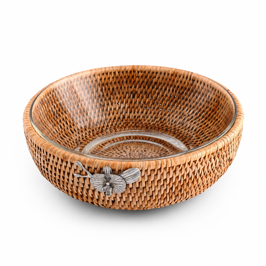 Orchid  Hand Woven Wicker Natural Rattan Serving Bowl