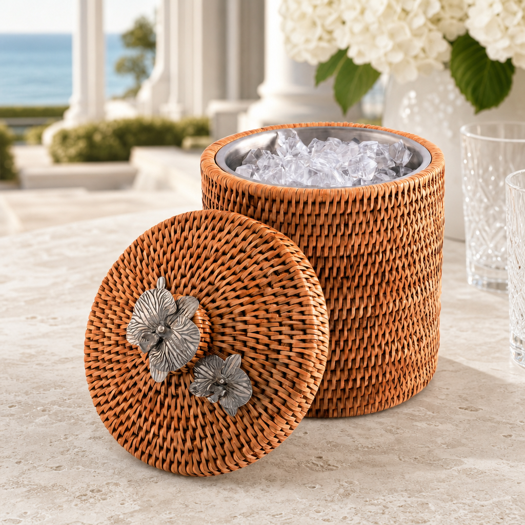 Orchids Hand Woven Wicker Rattan Lidded Ice Bucket